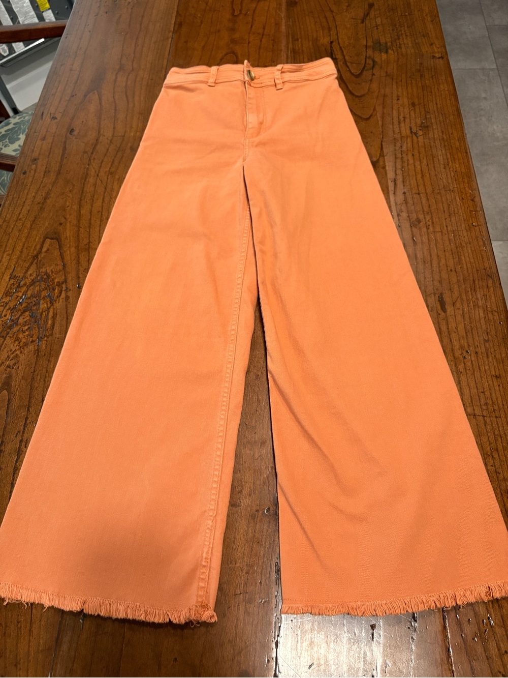 Billabong Free Fall Wide Leg Pants Ginger Orange Raw Frayed Hem Boho Denim Sz 26